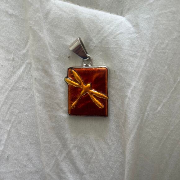 Small fused glass dichroic dragonfly pendant - Picture 2 of 3